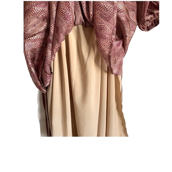 FRONT WRAP V NECK 3/4 SLEEVE WINE PATTERN DRESS - Picture 9 of 11